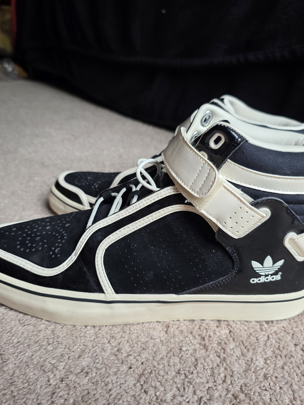 Adidas Originals Black White Patent Leather Strap High Top Sneakers Men’s 10 - Picture 3 of 14